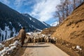 Shepherd carrying sheep to Aru Valley, Kashmir Royalty Free Stock Photo