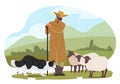 Shepherd, A Diligent Guardian, Tends To The Flock With Unwavering Dedication. His Loyal Dog, A Furry Companion