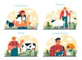 Shepherd with a domestic animals set. Herdsman taking care of sheeps, Royalty Free Stock Photo