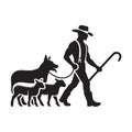 Shepherd and his dog herding sheep in silhouette Royalty Free Stock Photo