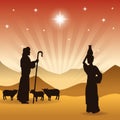 The shepherd and his sheeps icon. Vector graphic