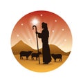 The shepherd and his sheeps icon. Vector graphic