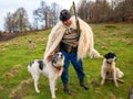 Shepherd house in Transylvania Roumania ,shepherd dog at the farm in country side Royalty Free Stock Photo