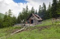 A shepherd's alpine house in the Ukrainian Carpathians. Tourism Royalty Free Stock Photo