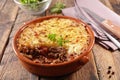 Shepherd`s pie- baked mashed potato with minced beef Royalty Free Stock Photo