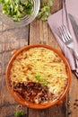 Shepherd`s pie- baked mashed potato with minced beef Royalty Free Stock Photo