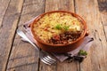 Shepherd`s pie- baked mashed potato with minced beef Royalty Free Stock Photo
