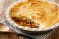 Shepherd`s Pie French Canadian Pate Chinois closeup in the baking dish. Horizontal Royalty Free Stock Photo