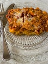 Shepherd's pie, traditional British dish with minced meat and mashed potatoes in glass dish Royalty Free Stock Photo