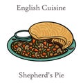 Shepherd\'s pie, traditional British dish with minced meat, vegetables and mashed potatoes