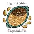 Shepherd\'s pie, traditional British dish with minced meat, vegetables and mashed potatoes