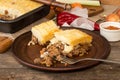 Shepherd`s pie traditional english dish. Recipe with minced beef Royalty Free Stock Photo
