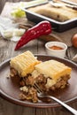 Shepherd`s pie traditional english dish. Recipe with minced beef Royalty Free Stock Photo