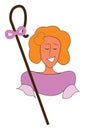 Shepherdess with stick, vector or color illustration