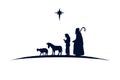 Shepherds and animals black silhouette nativity scene