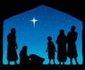 The shepherds came to bow to the newborn baby Jesus. Vector drawing