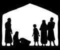 The shepherds came to bow to the newborn baby Jesus. Vector drawing Royalty Free Stock Photo