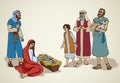 The shepherds came to bow to the newborn baby Jesus. Vector drawing Royalty Free Stock Photo
