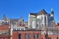 SHERBROOKE, QUEBEC, CANADA - March 4, 2021 Downtown cityscape Saint Michel Basilica Cathedral rear elevation