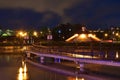 Sherbrooke Nation Lake illuminated pathway at night