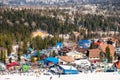 Sheregesh, Kemerovo region, Russia - April 13, 2019: Grelka Fest ski and snowboard riders in bikini