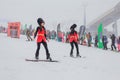 Sheregesh, Kemerovo region, Russia - April 06, 2019: Young people in English royal guardsmen costumes