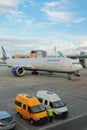 Sheremetyevo, Moscow, Russia. Air terminal complex and passenger plane