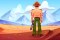 Sheriff back in western desert cartoon background