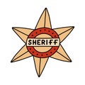 Sheriff badge doodle in the star shape with hand drawn outline. Cute emblem of western police, sign of law, security