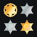 Sheriff Badge Star Vector Set. Different Types. Classic Symbol. Municipal City Law Enforcement Department. Isolated On Black Backg Royalty Free Stock Photo