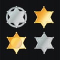 Sheriff Badge Star Vector Set. Different Types. Classic Symbol. Municipal City Law Enforcement Department. Isolated On Black Backg Royalty Free Stock Photo