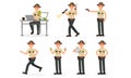 Daily Actions Of Sheriff In Police Department Routine Vector Illustration Set Isolated On White Background