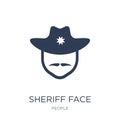 Sheriff face icon. Trendy flat vector Sheriff face icon on white