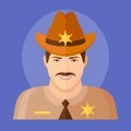 Sheriff flat icon. Male character vector illustration.