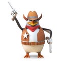 Sheriff penguin the brave western cowboy fires his pistol in the air, 3d illustration