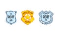 Sheriff Shields and Stars Badges Set, Golden and Silver Western Ranger Sheriff Signs Cartoon Vector Illustration Royalty Free Stock Photo