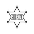 Sheriff Star Badge Outline Flat Icon on White