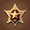 Sheriff Star Icon, Policeman Identification Emblem, Golden Sheriff Star Flat Icon, Law Authority Symbol Royalty Free Stock Photo