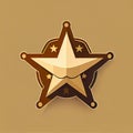 Sheriff Star Icon, Policeman Identification Emblem, Golden Sheriff Star Flat Icon, Law Authority Symbol Royalty Free Stock Photo