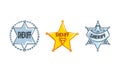 Sheriff Stars Badges Set, Western Ranger Sheriff Signs Cartoon Vector Illustration Royalty Free Stock Photo