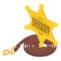 Sheriff symbol icon isometric vector. Gold sheriff badge and leather horse belt