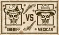 Sheriff versus mexican bandit vector retro poster