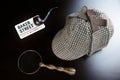 Sherlock Deerstalker Hat, Clock, Magnifier And Smoking Pipe In Royalty Free Stock Photo