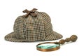 Sherlock Holmes Deerstalker Cap And Vintage Magnifying Glass Iso Royalty Free Stock Photo