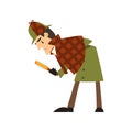 Sherlock Holmes detective character with magnifying glass vector Illustration on a white background