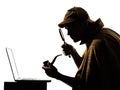 Sherlock holmes laptop computer silhouette Royalty Free Stock Photo