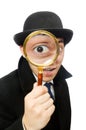 Sherlock Holmes with magnifying glass isolated on