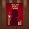 Sherlock Holmes poster. Baker street 221B. London. Big Ban. Royalty Free Stock Photo