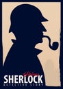 Sherlock Holmes poster. Detective illustration. Illustration with Sherlock Holmes. Baker street 221B. London. Big Ban.