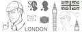 Sherlock Holmes vector, London, ilustration with Sherlock Holmes, Baker street 221B, Sherlock Holmes hat, famous London private